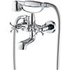LAKKOA Rubinetto Per Vasca Da Bagno Due Maniglie Ottone Vintage Rubinetto Miscelatore Bagno Vasca Per Doccia A Parete Con Doccetta E Flessibile Doccia Da 1,5 M, Cromo