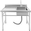 ACROSSPART Lavabo indipendente in acciaio inox, 1 bacino con filtro di scarico e rubinetto, per esterni, interni, cucina, ristorante, 100 x 60 x 93 cm