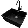 PRIMAGRAN Lavandino da Cucina Nero 56x47cm, Lavello in Granito a 1 vasca + Rubinetto 32x20cm + Set di accessori, Lavabo da Cucina Incasso al Mobile 60cm - London Slim S307