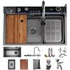 OMGMTSTORE Lavandino Cucina 80 x 45 cm,Lavello Cucina 1 Vasca in Acciaio Inox,Lavello Antracite Nero Multifunzione Cucina,con rubinetto, estraibile, con sifone, lavello interno di ricambio e tagliere