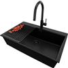 PRIMAGRAN Lavandino da Cucina Tutto Nero 78x50cm, Lavello in Granito a 1 vasca + Rubinetto 40x20cm + Set di accessori, Lavabo da Cucina Incasso al Mobile 80cm - Oslo Top S577