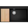 PRIMAGRAN Lavello Angolare Nero 88x50cm, Lavandino in Granito a 1 vasca + Sifone Classico + Tagliere, Lavabo da Cucina Incasso al Mobile 90cm - Oslo 90 Top S705