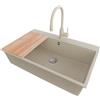 PRIMAGRAN Lavandino da Cucina Beige 78x50cm, Lavello in Granito a 1 vasca + Rubinetto 38x14cm + Set di accessori, Lavabo da Cucina Incasso al Mobile 80cm - Riga S461