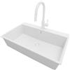 PRIMAGRAN Lavandino da Cucina Tutto Bianco 78x50cm, Lavello in Granito a 1 vasca + Rubinetto 40x20cm + Set di accessori, Lavabo da Cucina Incasso al Mobile 80cm - Riga S416