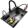 SYNSHOP Lavello Da Cucina Nero Lavello Da Bar In Acciaio Inox Lavello Rettangolare Integrato Lavello A Vasca Singola Nero Con Rubinetto E Accessori(80X50X20cm(B))
