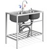 MiaJJooLi Lavello autoportante in acciaio inox, 2 scomparti, 82 cm L x 45 cm L x 85 cm H, stile industriale, scarico griglia a 4 fori, finitura spazzolata