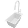 PRIMAGRAN Lavandino da Cucina Tutto Bianco 28x50cm, Lavello in Granito a 1 vasca + Rubinetto 40x20cm + Set di accessori, Lavabo da Cucina Incasso al Mobile 30cm - Riga S022