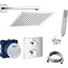 Vanvilla Grohe G09 - Sistema doccia a incasso con termostato a 2 vie Grohtherm e vanvilla a pioggia con rubinetto termostatico, soffione rettangolare, set doccia lucido
