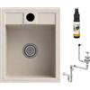 GRANITAN Lavello Cucina - Lavabo Cucina con Sifone Cromati + Impregnante 30 ml - Lavandino Cucina - Lavello Cucina 1 Vasca - Lavello 40x50 cm con Fori Preforati in Materiale Granito - Beige chiaro