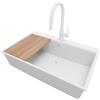 PRIMAGRAN Lavandino da Cucina Tutto Bianco 78x50cm, Lavello in Granito a 1 vasca + Rubinetto 40x20cm + Set di accessori, Lavabo da Cucina Incasso al Mobile 80cm - Oslo Top S616
