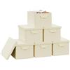 WOLTU Scatole portaoggetti in Tessuto 6 Pezzi, Contenitori pieghevoli con Coperchio e Maniglie, per Vestiti da Armadio, Crema, 43x33x26cm