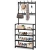 cecaro group Appendiabiti Ingresso con Scarpiera a 4 Ripiani, 16 Ganci Portaoggetti, per Ingresso Soggiorno Camera da Letto Bagno, Bianco e Nero 152x80x25 cm (Nero)