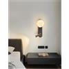 AstrizLamp Applique da Parete Lettura Sul Comodino, Doppia-testa Luce Notturna con Interruttore, 350° Girevole G9 Faretti&Sferico Luci di illuminazione, LED Lampada da Parete Camera da letto(Nero)