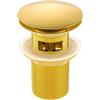 BALNEO Tappo per Lavello Universale Click Cone Pop-Up Oro, Ottone, Antiruggine, 4 Guarnizioni, Guarnizione, Raccordo di Scarico, 66mm X G1 1/4, con Troppopieno, Clic A