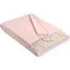 STTS International Coperta in 90% Pura Lana + 10% Cachemire con Frange, Plaid, 140 x 200 cm, Faro, colore: rosa