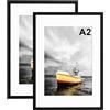 Hiyzaun Cornice portafoto in formato A2, confezione da 2 cornici portafoto da 42 x 59,4 cm, con supporto A3, cornice nera per poster formato A2, con parte anteriore in plexiglas sicura
