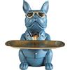 LYEAA Scultura in resina Bulldog con vassoio di immagazzinaggio della figurina Bulldog decorativo prova per armadi del vino, salotti, chiavi, gioielli (blu)