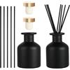 KITDAHOM 2 Flaconi per Diffusore - Flaconi in Vetro per Diffusore - Con 12 Bastoncini e Tappo - Per Profumazione d'Ambiente e Aromaterapia - Ideali per Casa, Ufficio, Ricambio Fai-da-te (Nero)