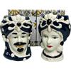 Mondocreazioni Coppia teste di moro regina e re in ceramica decorata stile siciliano vasi moderni gic (8 X H 13 CM, Blu)
