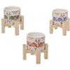 Doni Bomboniere Set 6PZ Vaso in Terracotta con Piedistallo in Legno e Decoro Maiolica - Porta Piantine Succulenti Cactus - Regalo Bomboniere Evento