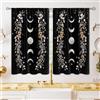 oolygoo Tende da cucina in stile bohémien, con motivo floreale e luna, colore nero, per finestre, corte, per bagno, sala da pranzo, stile gotico, botanico, 70 x 100 cm