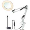 Neoglint Lente Ingrandimento con Luce,Lente D'ingrandimento 8X,64 LED Dimmerabili,12W 1200 lm,3 Modalità Colore,10 Livelli di Luminosità,Braccio Oscillante e Morsetto,Lampada Estetista(bianco)