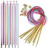 AIRFUL Set di 23 Uncinetti, 12 Ganci Circolari Tunisini Colorati con Corda, 11 Uncinetti Tunisini (2-8 mm) in Alluminio, Uncinetti Afghani