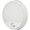 Trano Lampada da parete a LED bianca rotonda, 15 W, con sensore di movimento e sensore crepuscolare IP54, lampada da esterno in plastica, faretto da giardino
