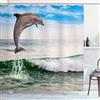 OCEUMACO Tenda Doccia Antimuffa 3D Delfini Elegante Tende Doccia Angolare Tessuto Poliestere Impermeabile 240x200 cm Vasca Bagno Design Onde Mare Stoffa Grande Lavabile Lavatrice con Anelli