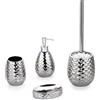 BM 6140 Set di Accessori da Bagno in Ceramica, Grigio Argentato Silver, Set Accessori Bagno Completo 4 Pezzi, Dispenser, Portaspazzolino, Portasaponetta, Portascopino