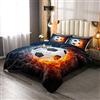Loussiesd Copriletto 3D con stampa di calcio 230x220cmICE Fire Soccer modello per bambini ragazze adolescenti tema sportivo letto trapuntato ultra morbido microfibra 4 stagioni copriletto
