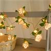 HAOSHICS Luci a filo, a batteria, con fiori di rosa, per Natale, San Valentino, matrimoni, feste, interni, giardino, decorazione (foglie verdi, 3 m, 20 LED)