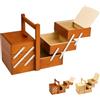 Paluplus Cestino portacucito in Legno a 3 Piani, Misura 34x23x29 cm, Scatola a Scaletta con maniglia e 5 Scomparti per accessori cucito, sartoria e fai da te, Made in Italy -015F -3,1 (Noce)