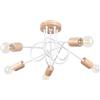 SOLLUX lighting Plafoniera Da Soffitto Lampadario Di Acciaio 5 Paralumi 15 x 61 x 26 cm Bianco E Legno Naturale Ember