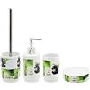 BM 4515 Set di Accessori da Bagno in Ceramica Decorato a Motivo Verde Pietre Bambù, Set Accessori Bagno Completo 4 Pezzi, Dispenser, Portaspazzolino, Portasaponetta, Portascopino