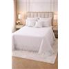 Generico Trapuntino Copriletto Matrimoniale Trapuntato con Balza in Pizzo Ricamato, Copriletto Elegante Tinta Unita con Cuscini Coordinati, Coperta Letto Decorativa Stile Classico (Bianco)