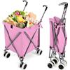 COSTWAY Carrello Spesa Pieghevole con Ruote, Carrello Portaspesa con Fodera in Tessuto Oxford Rimovibile e Impermeabile, 90L, Capacità di peso 55 kg (Rosa)