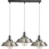 LEDSone Lampada da soffitto a sospensione industriale con paralume in metallo nichel satinato a 3 teste in metallo vintage E27 con piastra da soffitto da 50 cm