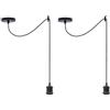 LEDSone Kit lampada sospesa al soffitto a forma di ragno industriale vintage, lampadario regolabile in tessuto da 2 m, kit lampada sospesa a 3 anime (Nero - confezione da 2)