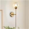 KCO Lighting - Lampada da Parete Moderna, Globo in Ambrato Vetro con Lampada da Parete in Oro a Braccio Lungo, Applique da Comodino in Oro,per Camera da Letto Corridoio Soggiorno