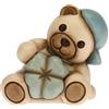 THUN - Bomboniera Teddy con Quadrifoglio Portafortuna Blu - Nascita Bambino - Linea Bomboniere - Ceramica - 6 x 4,2 x 5,5 h cm