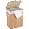 BM Cesto Portabiancheria Rettangolare in Bambù con Coperchio e Sacco Interno Rimovibile - Cesto per Biancheria Sporca 40x30x50 cm (Rettangolare)