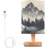 SKYSHU Lampada da comodino a forma di montagna, piccola lampada da scrivania a LED con USB con base in legno antiscivolo e paralume per soggiorno, camera da letto, dormitorio, casa, ufficio,