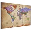 murando Quadro Mappamondo Vintage 90x60 cm 3 pezzi Stampa su tela XXL Immagini moderni Murale Fotografia Grafica Decorazione da parete Mappa del mondo k-A-0381-b-e
