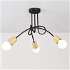 iDEGU 3 Luci Lampadario Retrò Lampada da Soffitto Industriale Paralume in Metallo Legno E27 Lampada a Sospensione Moderna Plafoniera per Soggiorno, Camera da Letto (senza lampadine) (Nero + Legno)