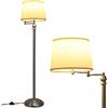 HOMASIS Lampada da Terra, Lampada da Piantana, Lampada Girevole ed Estensibile con Paralume Beige in Tessuto e Base Stabile in Ferro, Senza Lampadina, E27,40W, per Salotto, Studio, 28,5 x 152 cm