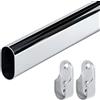 Gedotec appendiabiti in metallo cromato lucido | 1 bastone per tende - adatto per l'armadio | con montaggio a parete laterale | Dimensioni 30 x 15 mm - lunghezza 1200 mm | Appendiabiti