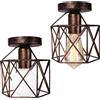 iDEGU 2 Pezzi Plafoniere E27 Vintage Lampada da Soffitto Design Industriale in Forma di Gabbia Esagono 15cm Paralume Matal Ruggine Retro Lampadario da Soffitto per Camera da Letto, Cucina, Corridoio