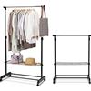 RELAX4LIFE Stand Appendiabiti con Ruote, Appendiabiti da Terra Regolabile in Altezza con Asta Estensibile e Doppio Ripiano, 4 Ruote Girevoli (2 con Freni), in Acciaio per Balcone (84×42×92-168cm)