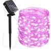 r2digital Tubo Natalizio Led rosa ad Energia Solare 22Mt, Luci Luminose di Natale da Esterno, Corda IP65 8 Modalità per Giardini, Decorazioni Natalizie, Feste, Pannello con batteria ricaricabile (Rosa, 22)